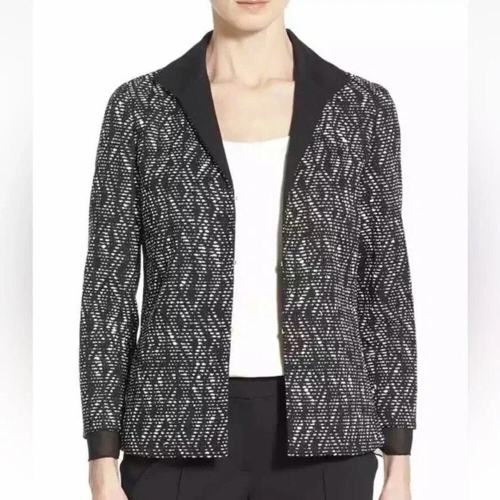 Lafayette 148 Belleve‎ Black Ivory Woven Textured Jacket Blazer Size: 2